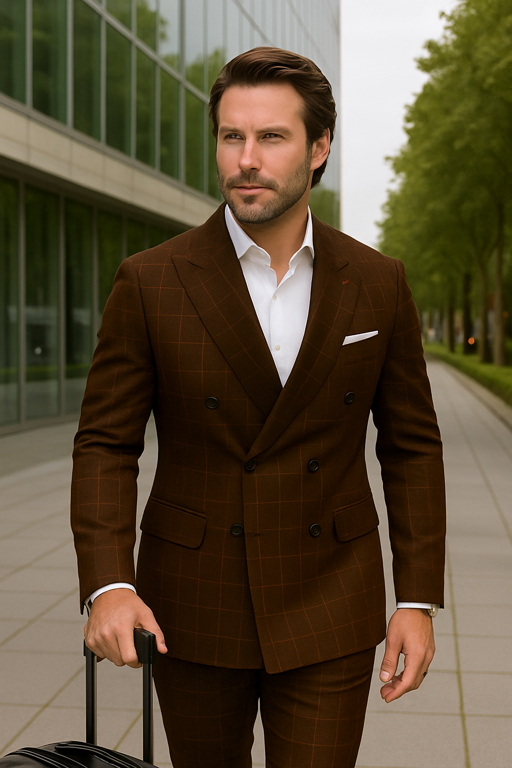 Italian Double Breasted Windowpane Wool Suit