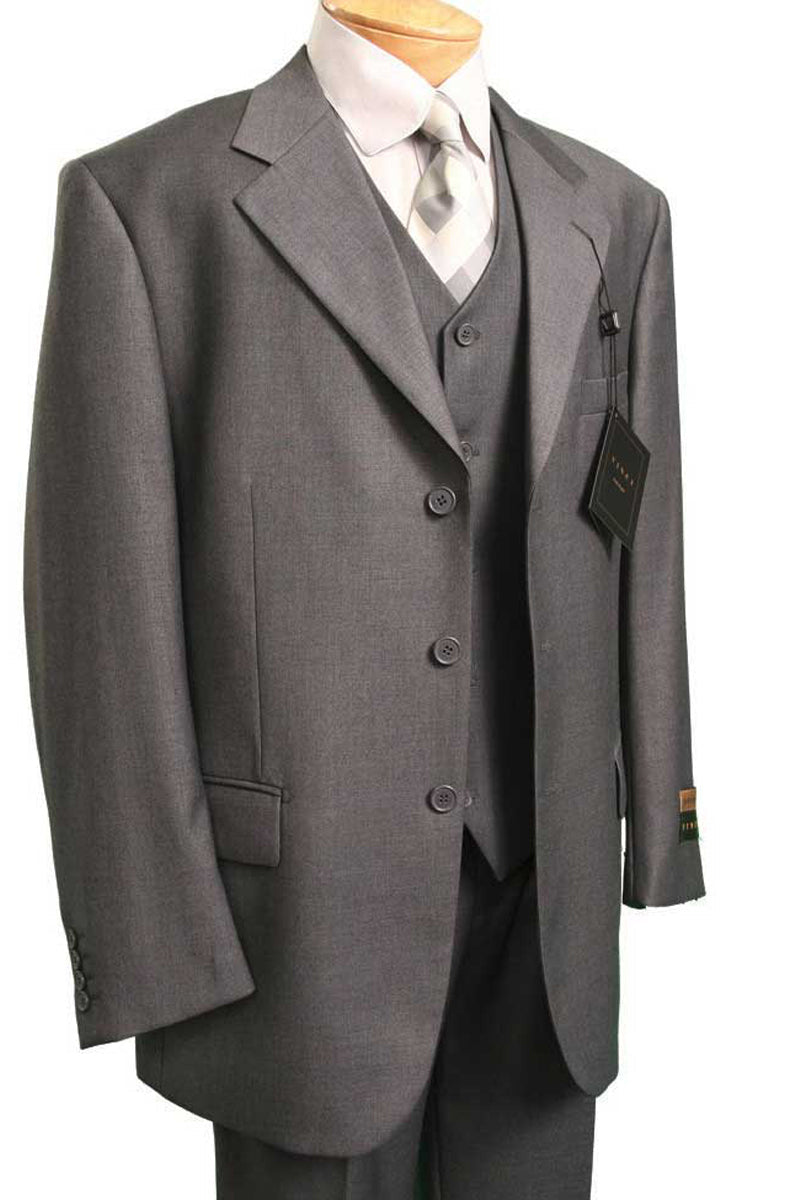 Heather Grey 3 Button Vested Suit by Vinci