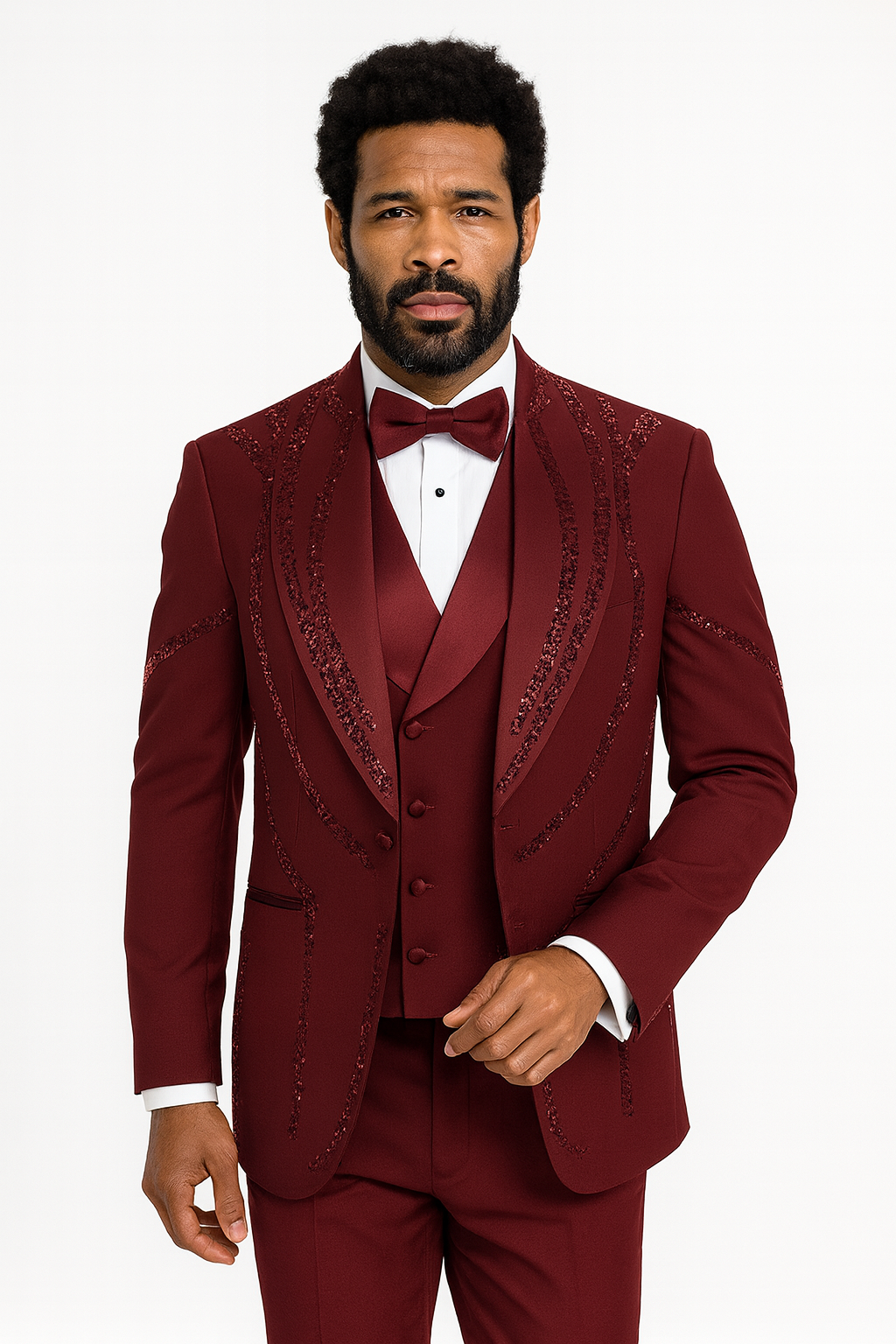 Burgundy Italian Wool 3-Piece Tuxedo for Men