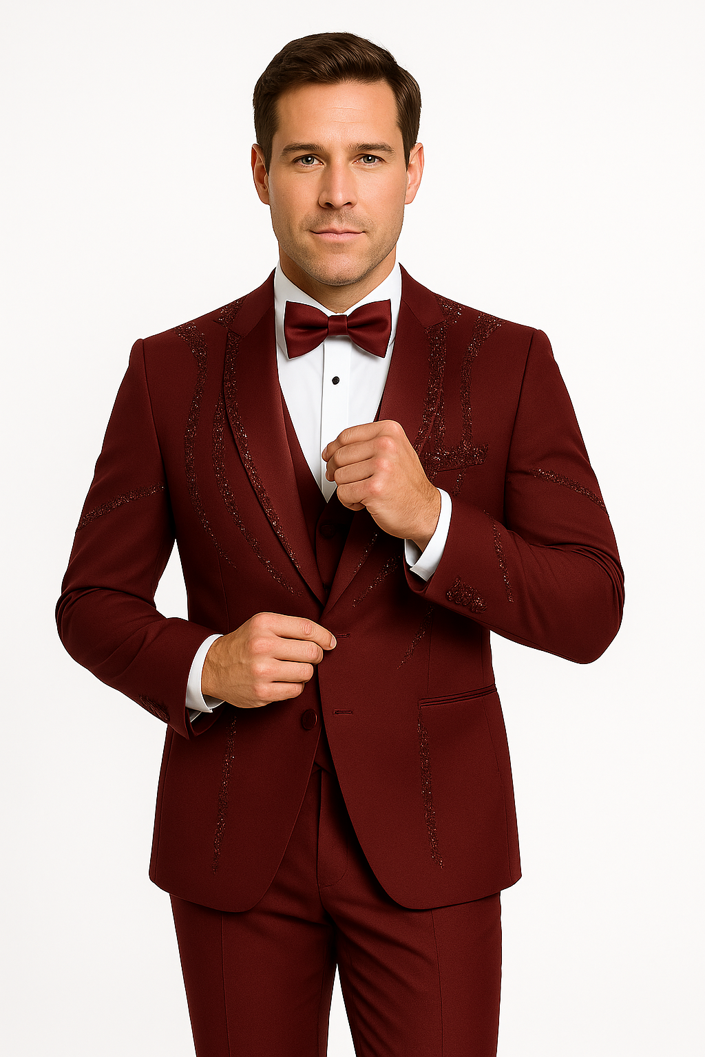 Burgundy Italian Wool 3-Piece Tuxedo for Men