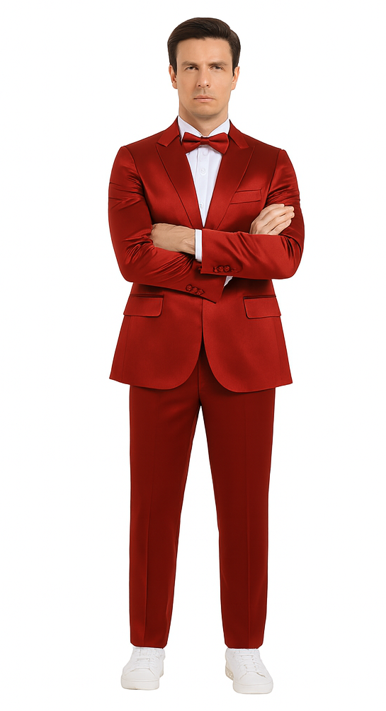 Tazzio Burgundy Satin 3 Piece Vest Suit