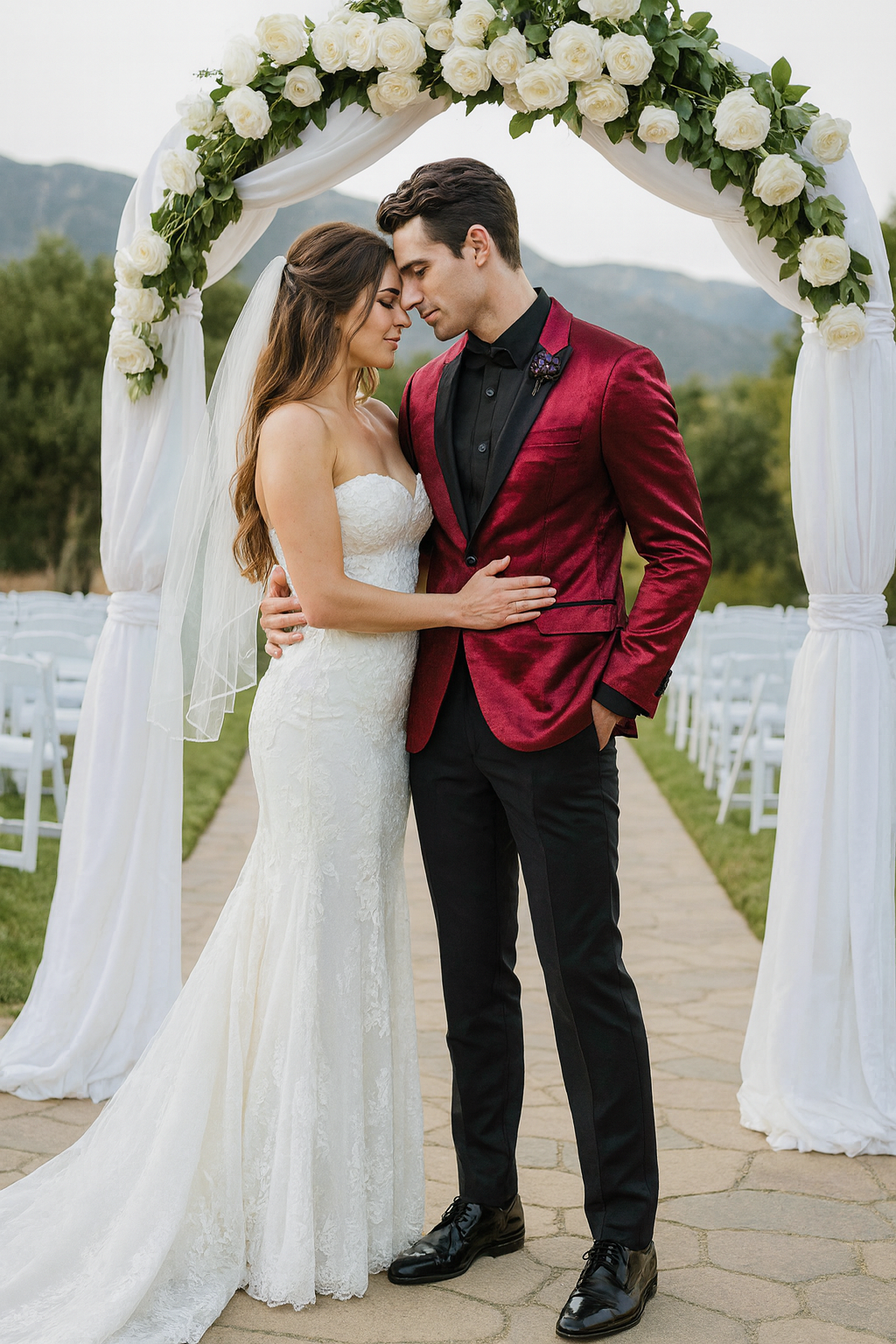 Burgundy Shiny Slim Fit Tuxedo Jacket with Peak Lapel β Wedding & Prom