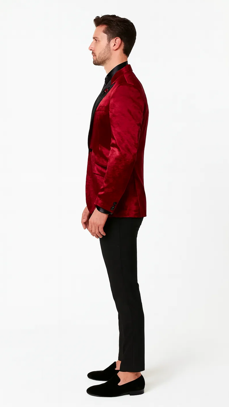 Burgundy Shiny Slim Fit Tuxedo Jacket with Peak Lapel β Wedding & Prom