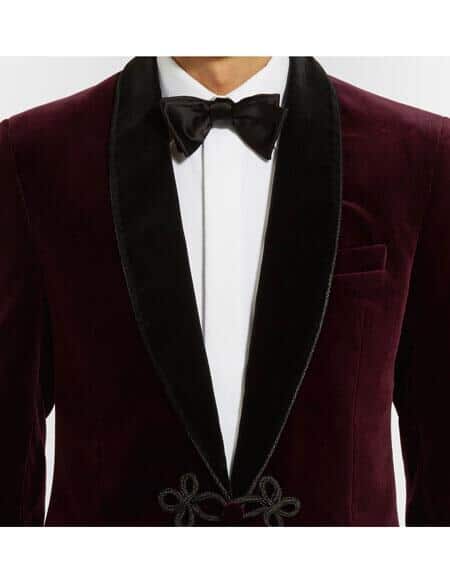 Burgundy Slim Fit Two-Tone Cotton Velvet Tuxedo jacket ~ Burgundy Tuxedo