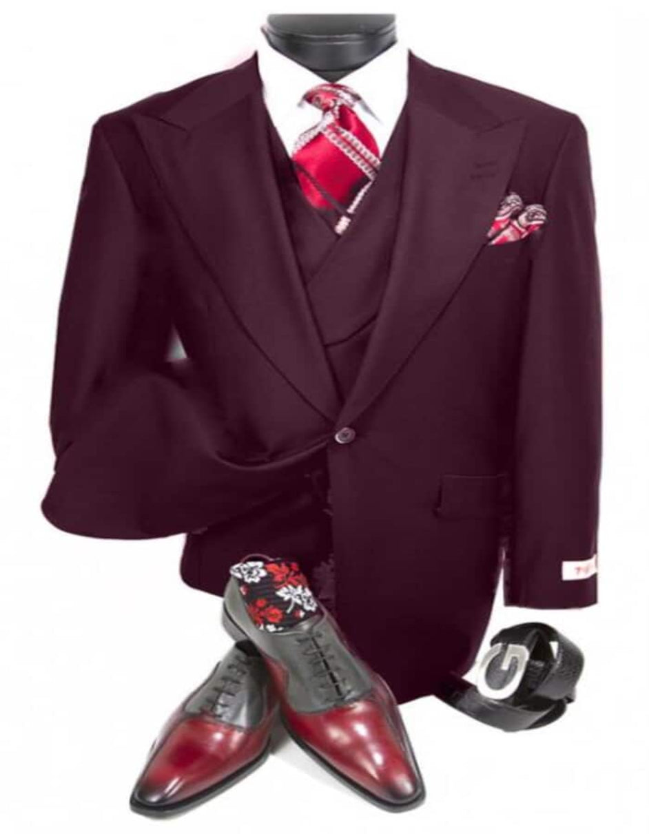 Burgundy Traditional Steve Harvey Style for Men Classic Fit Suit