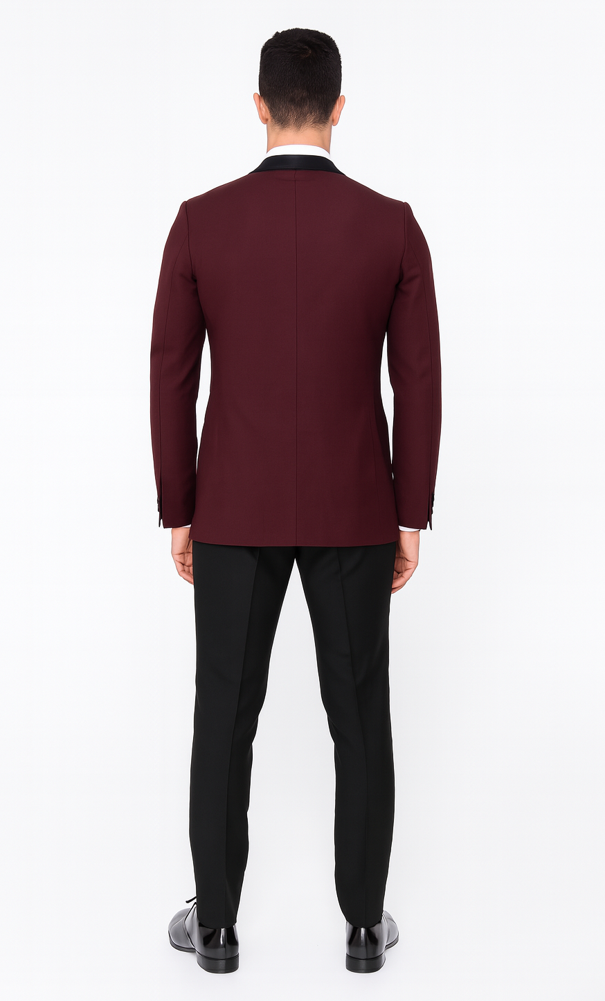 Burgundy Tuxedo Jacket, Black Satin Shawl Lapel β Slim Fit