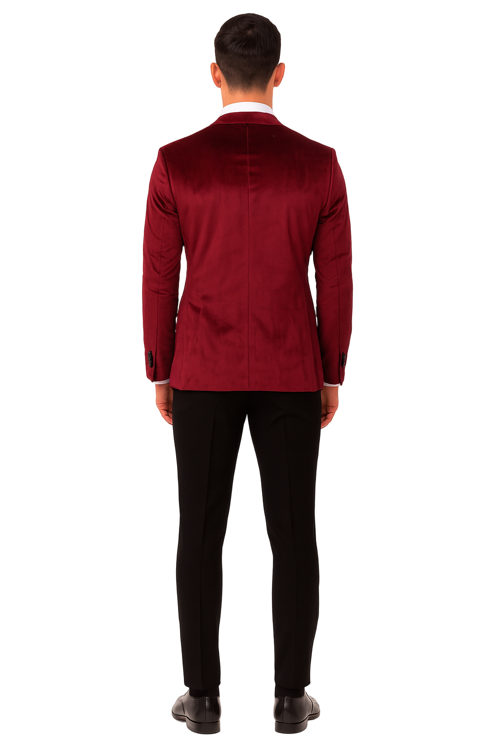 SKU#JA58269 Mens Burgundy Velvet Tuxedo - Velvet Suits Double Breasted Tuxedo Suits - Slim Fit