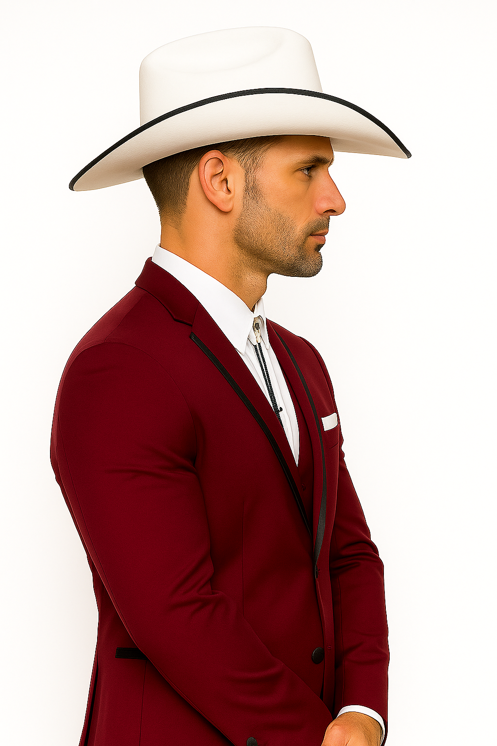 SKU#JA60892 Country Tuxedos For Weddings Mens Western Traje Vaquero Suit - Burgundy Tuxedo