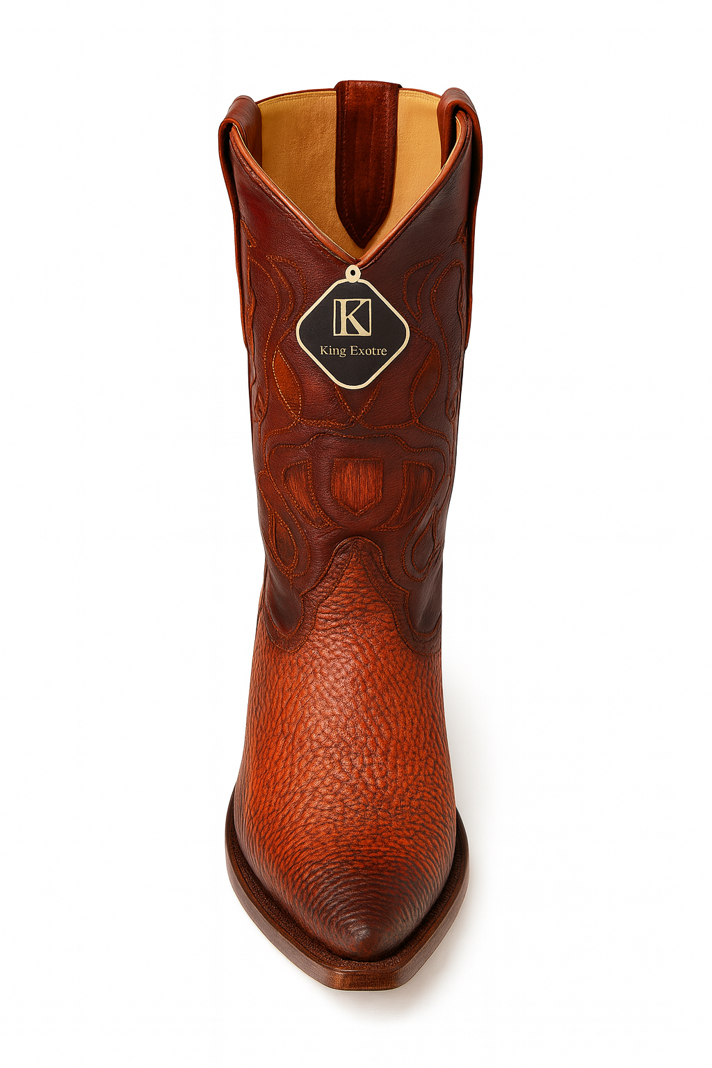 King Exotic Men's Snip Toe Sharkskin Boots Cognac