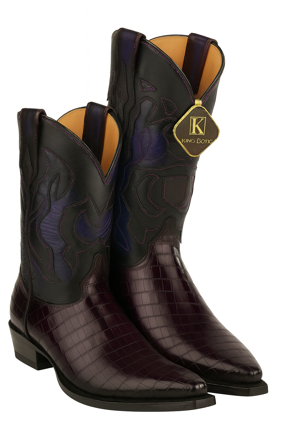 Men's King Exotic Snip Toe Eel Boots Handcrafted Burnished Purple (494RD0866)