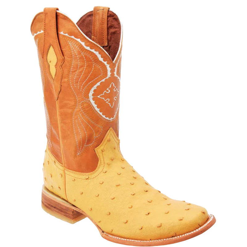 Mens White Diamond Boot Buttercup Boots Ostrich Print Square Toe
