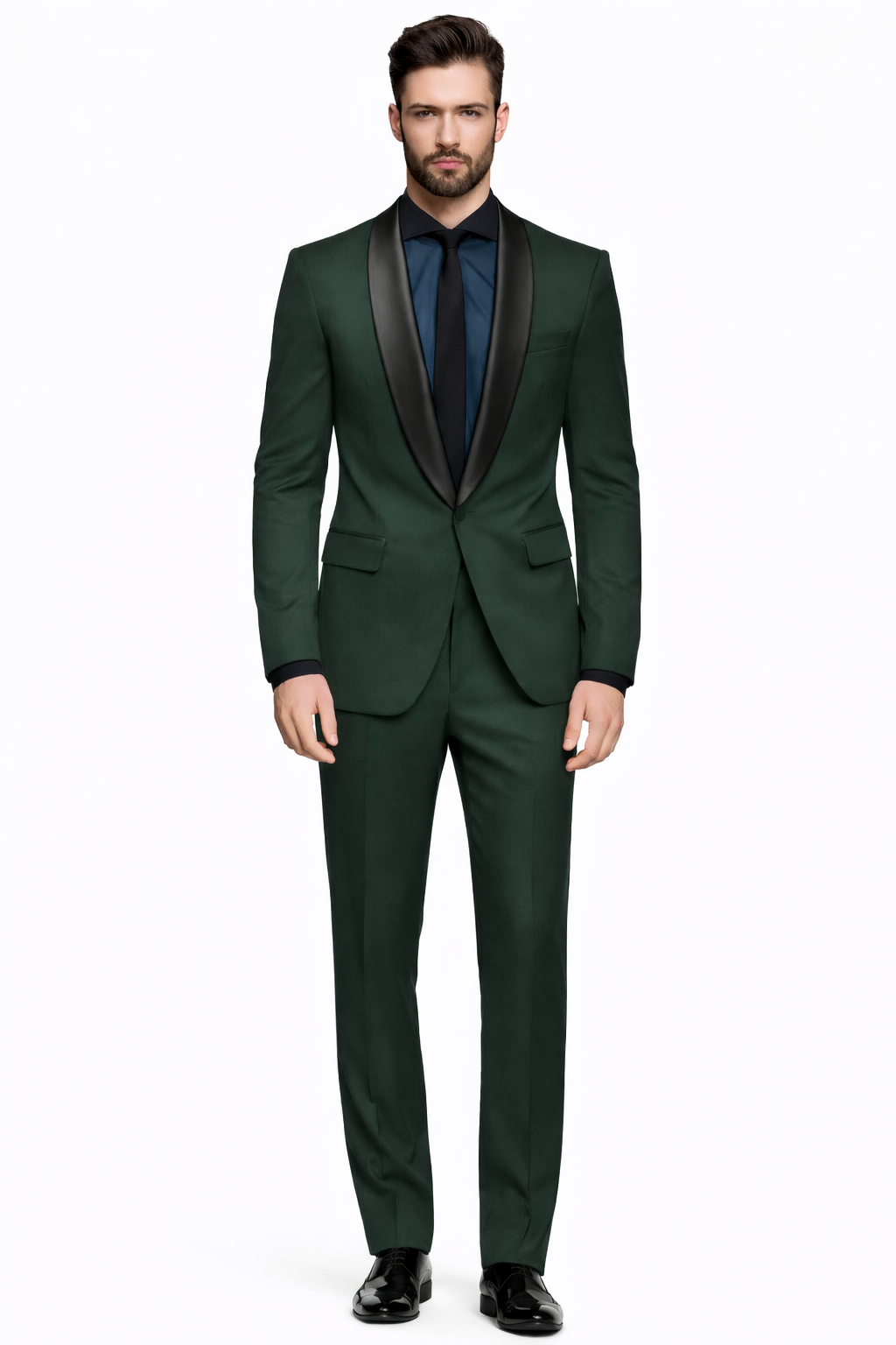 1 Button Dark Green Shawl Black Lapel Blazer Suit Jacket