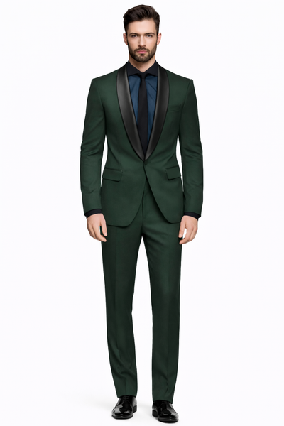 1 Button Dark Green Shawl Black Lapel Blazer Suit Jacket