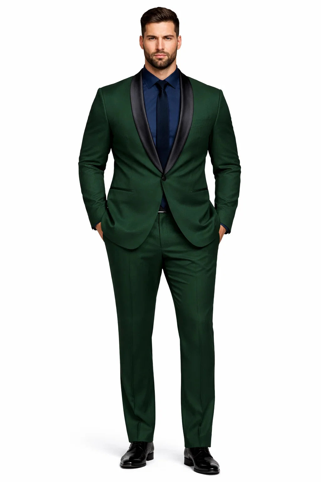 1 Button Dark Green Shawl Black Lapel Blazer Suit Jacket