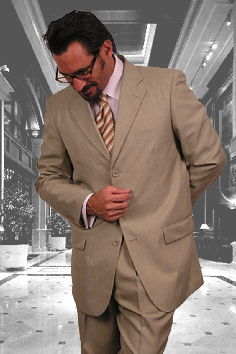 Mens Classic 3 Button 2 Piece Tan Suit