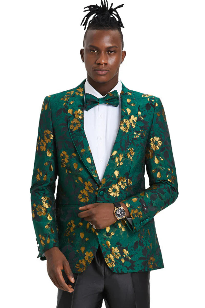 Hunter Green & Gold Paisley Slim Fit Tuxedo Jacket