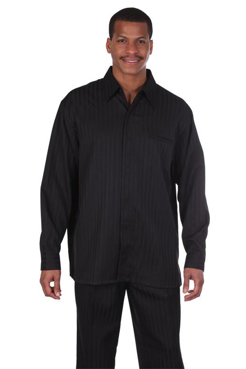 Tone on Tone Pinstripe Walking Suit - Black