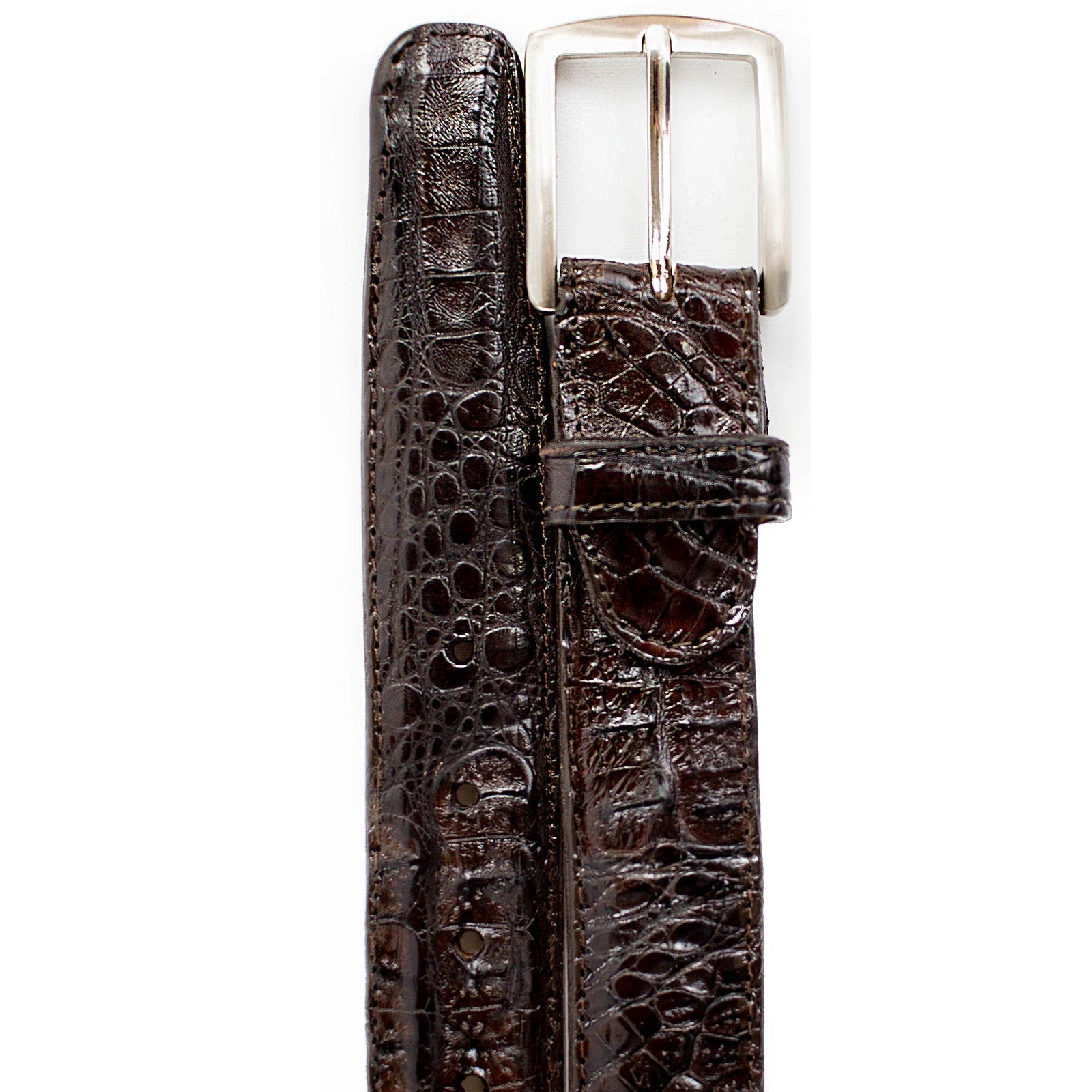 Belvedere Brown Caiman Crocodile Dress Belt