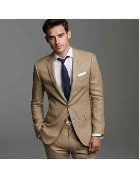 1 Button Khaki Linen For Beach Wedding outfit Groomsmen Suits