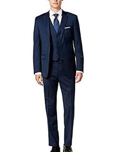 Slim Skinny European Fit Vested 3 Piece Suits Midnight Blue Side Vented - Groomsmen Suits