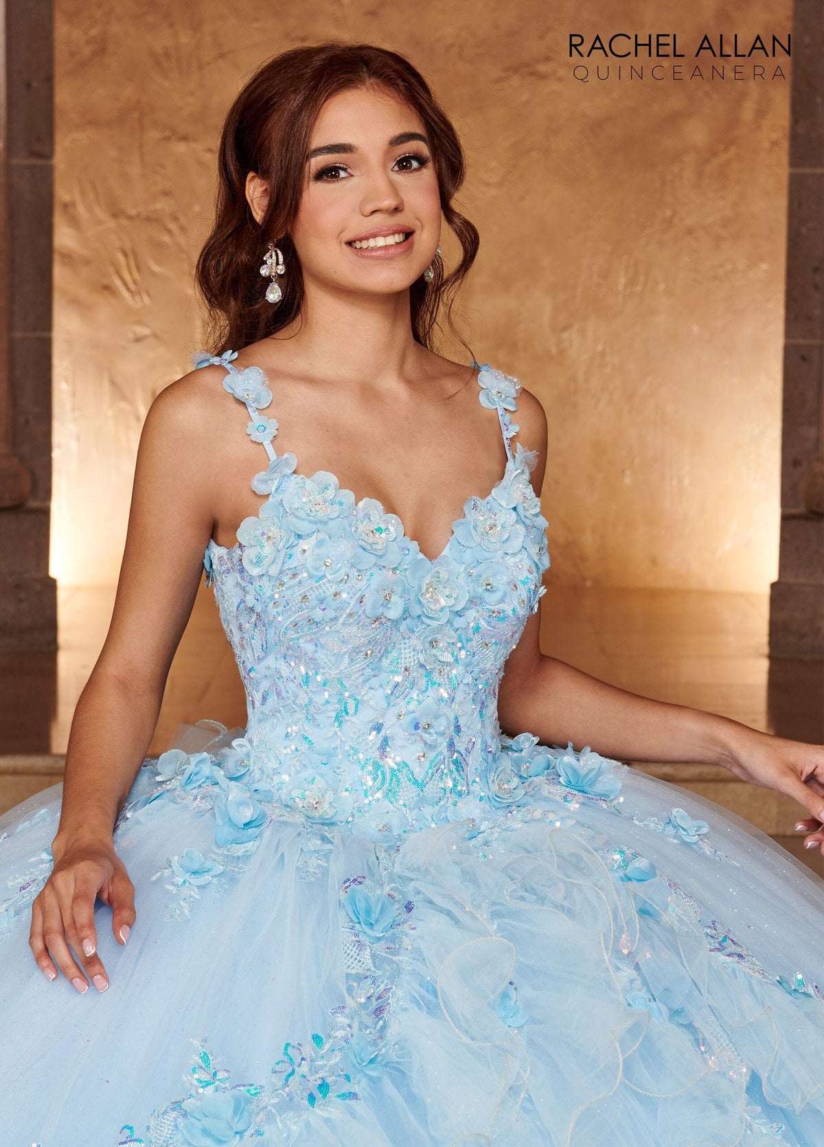 Rachel Allan RQ3103 Cape Sleeve Tiered Quinceanera Dress