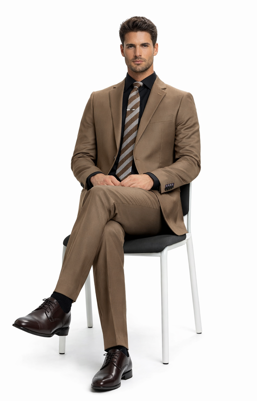 Carlo Lusso Brown Two-button Poly Blend Suit
