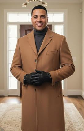 Men's Light Brown Single Breasted Full Length Top Coat Seattle