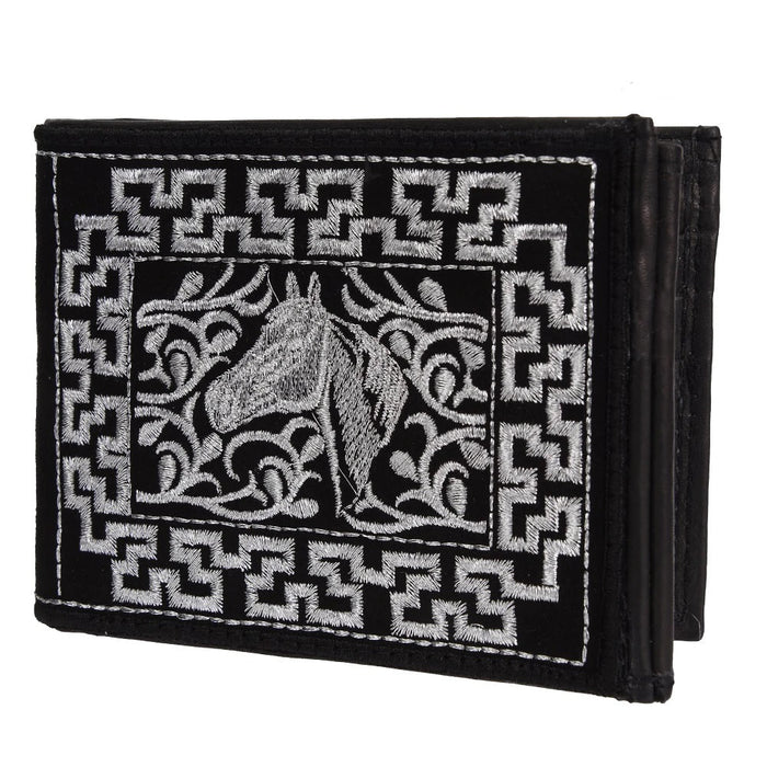 Cartera de Cuero Bordada Negra