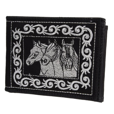 Cartera de Cuero Bordada Negra