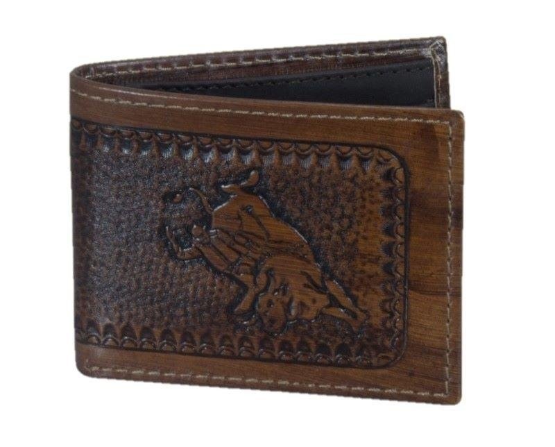 Cartera de Cuero Cincelado Tombstone con Jinete y Toro