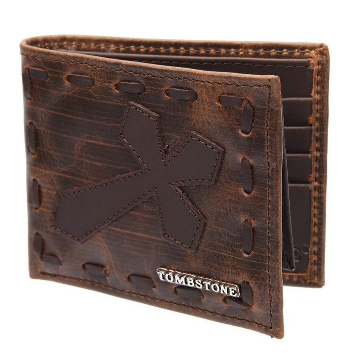 Cartera de Cuero Tejida Tombstone con Cruz Cognac