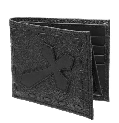 Cartera de Cuero Tejida Tombstone con Cruz Negra