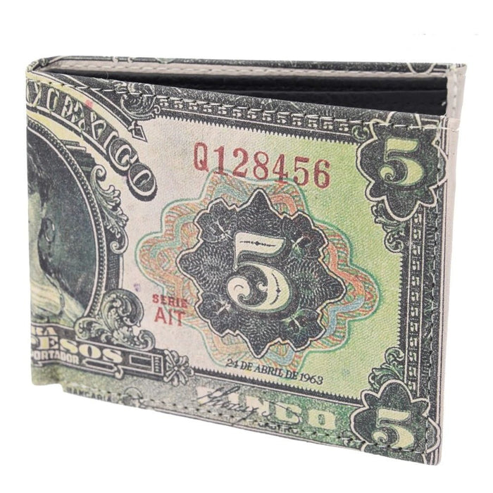 Cartera de Piel con Impresión Cinco Pesos
