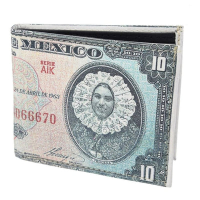 Cartera de Piel con ImpresiΓ³n de Diez Pesos