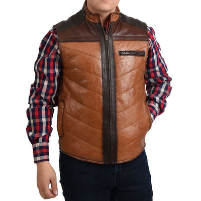 Menβs Honey Cowhide & Sheepskin Leather Cowboy Vest