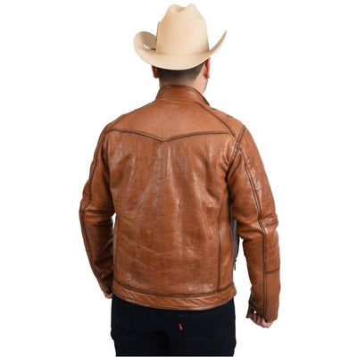 Menβs Honey Fine Leather Cowboy Denim Jacket