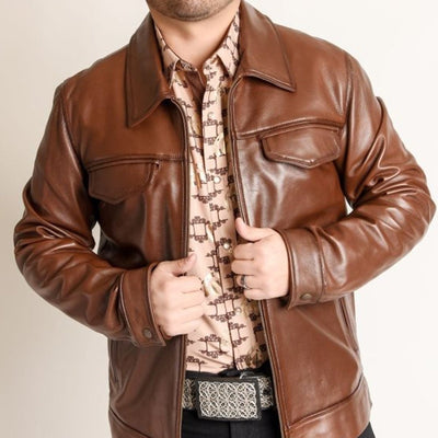 Menβs Fine Brown Cowhide Leather Cowboy Jacket