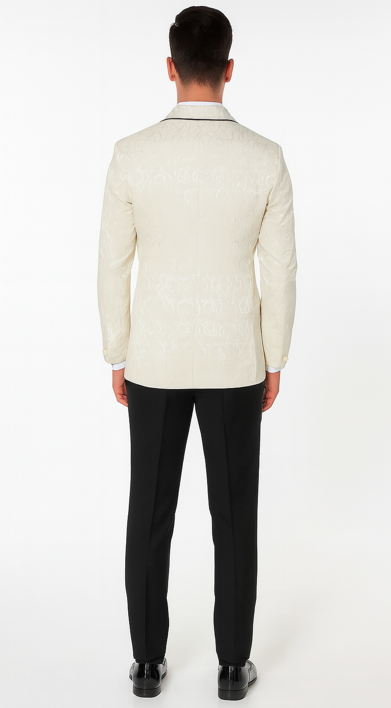 Champagne Double Breasted Paisley Tuxedo – Three Piece Set