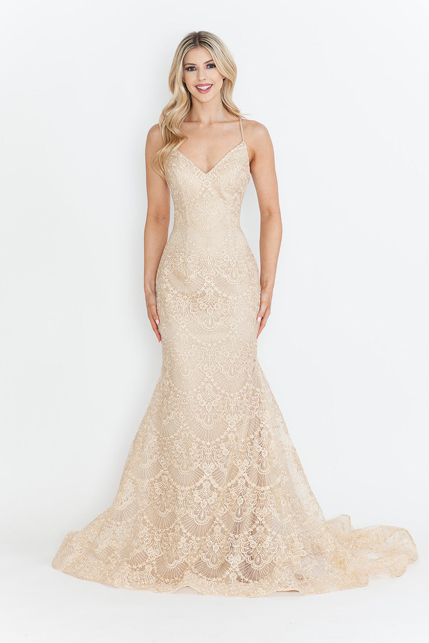 Red Carpet Dress V-Neck Spaghetti Strap Mermaid Gown By Lenovia 8338