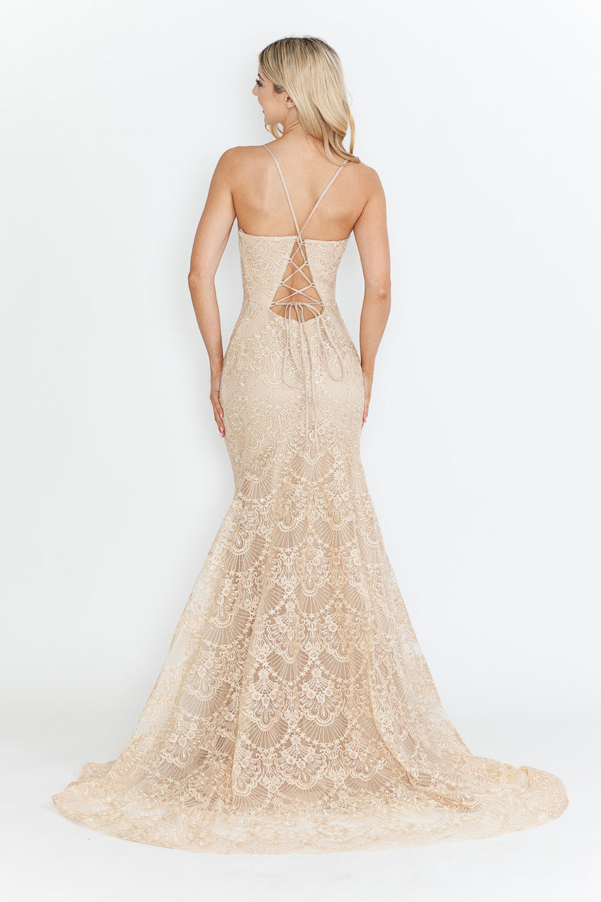 Red Carpet Dress V-Neck Spaghetti Strap Mermaid Gown By Lenovia 8338
