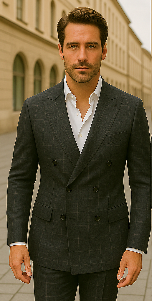 Italian Made Double Breasted Wool Plaid Suit