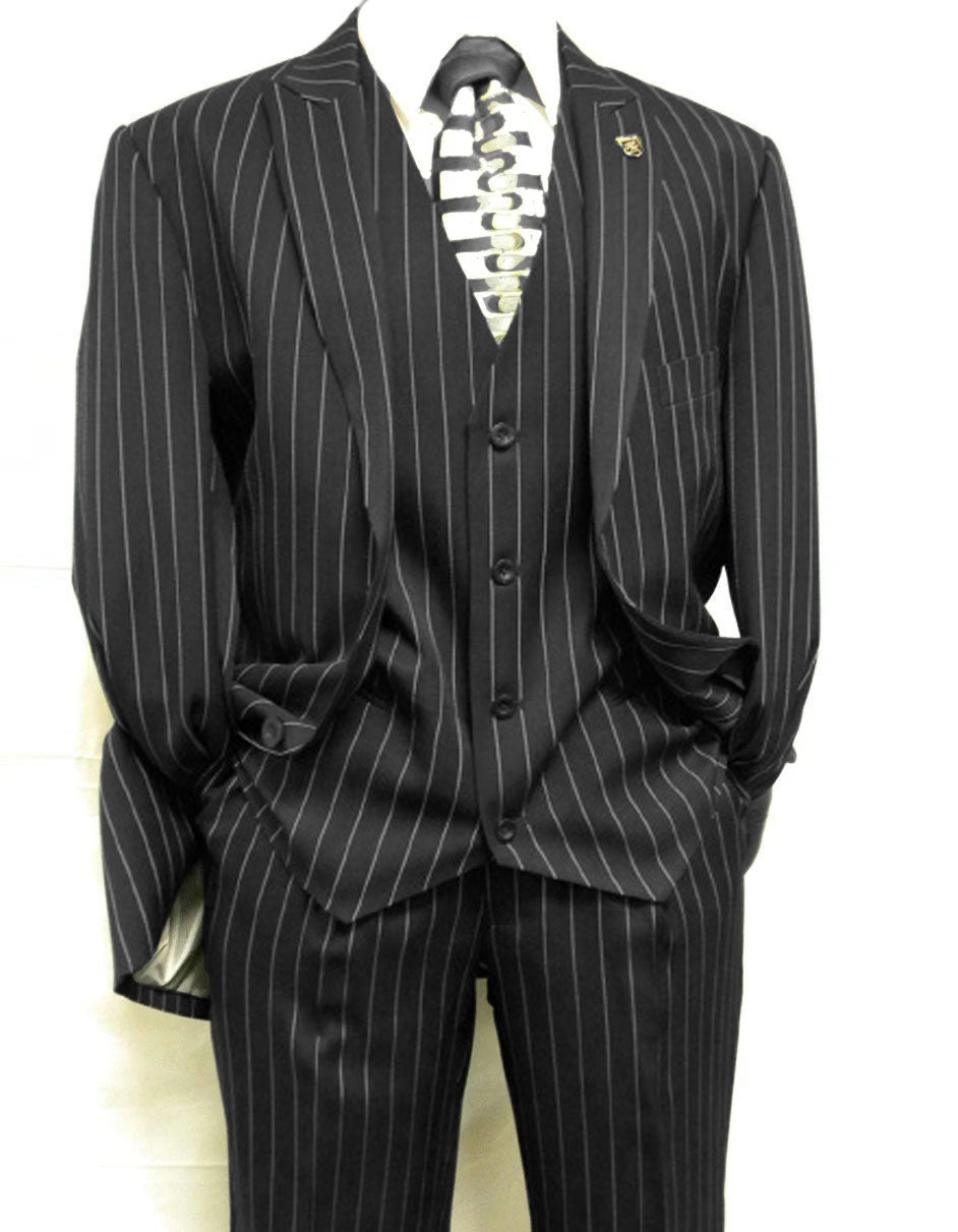 Navy Pinstripe Two-Button Gangster Suit