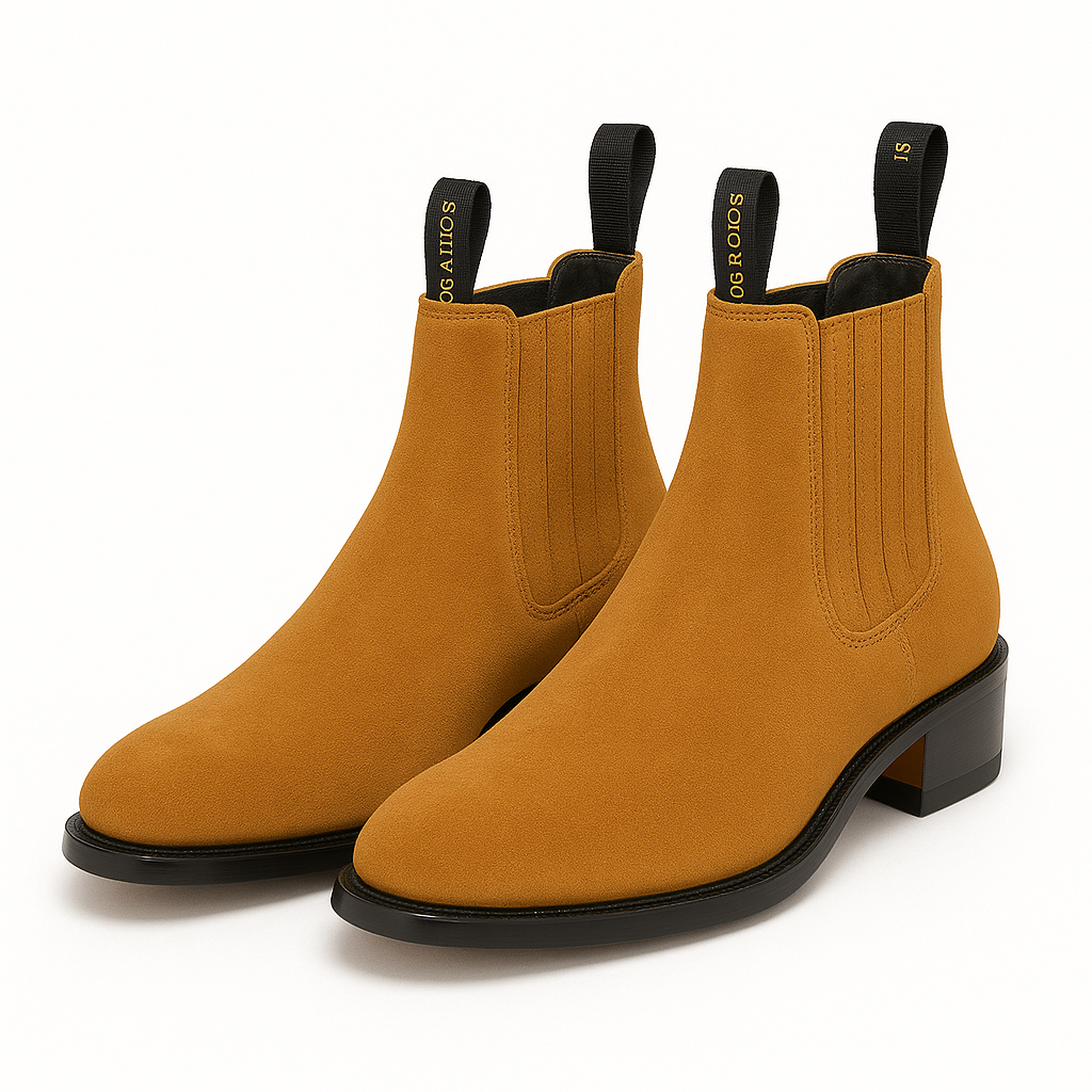 Men's Camel Genuine Suede Charro Leather Short Boots