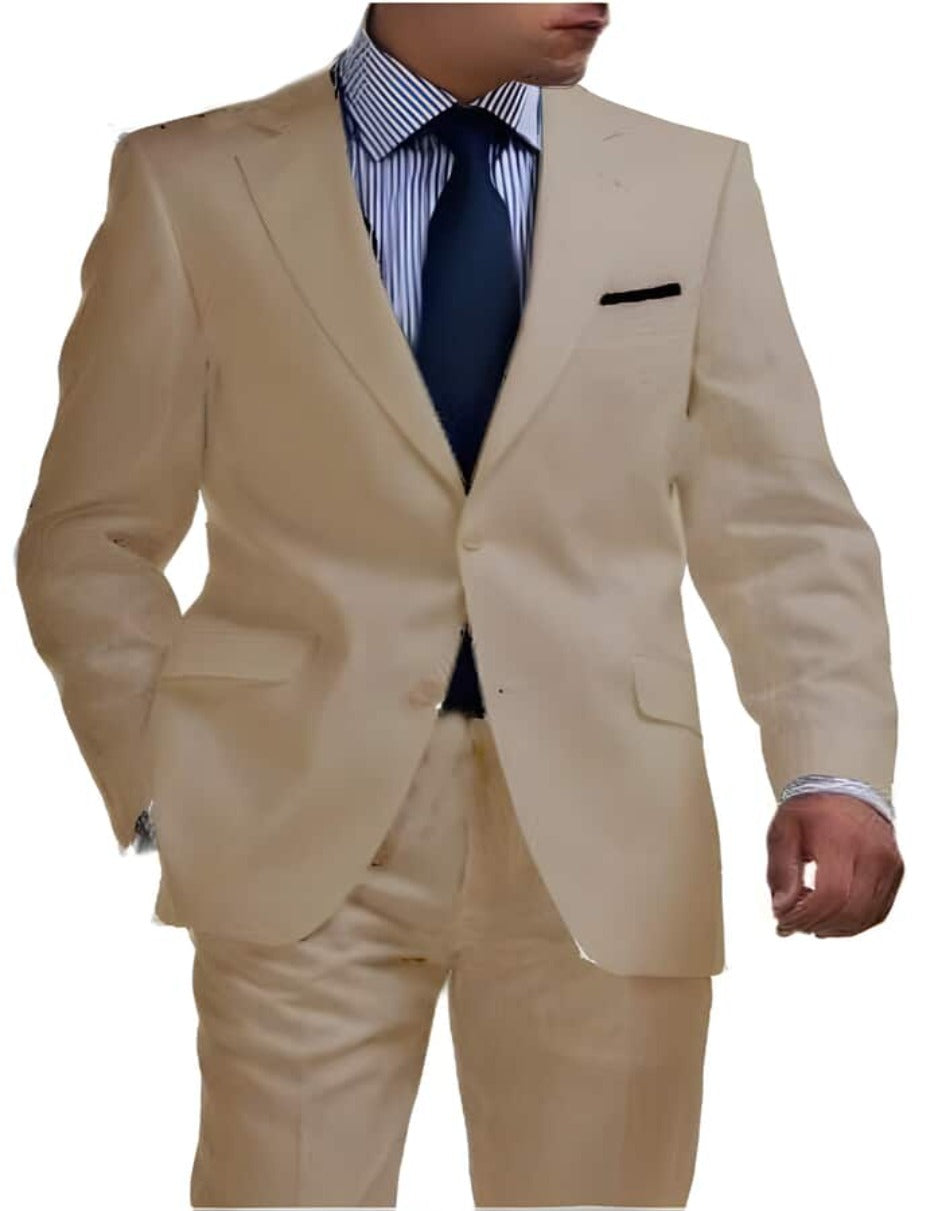 Tan Linen Summer Suit - 2 Button Beach Style