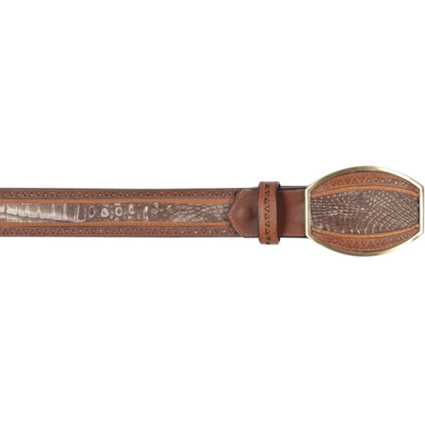Cinto Corte Laser de Cocodrilo Belly Original Color Cafe Lisboa - Los Altos Boots
