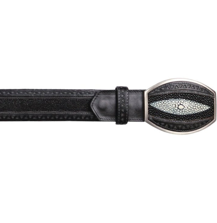 Cinto Corte Laser de Mantarraya Perla Sencilla Negro