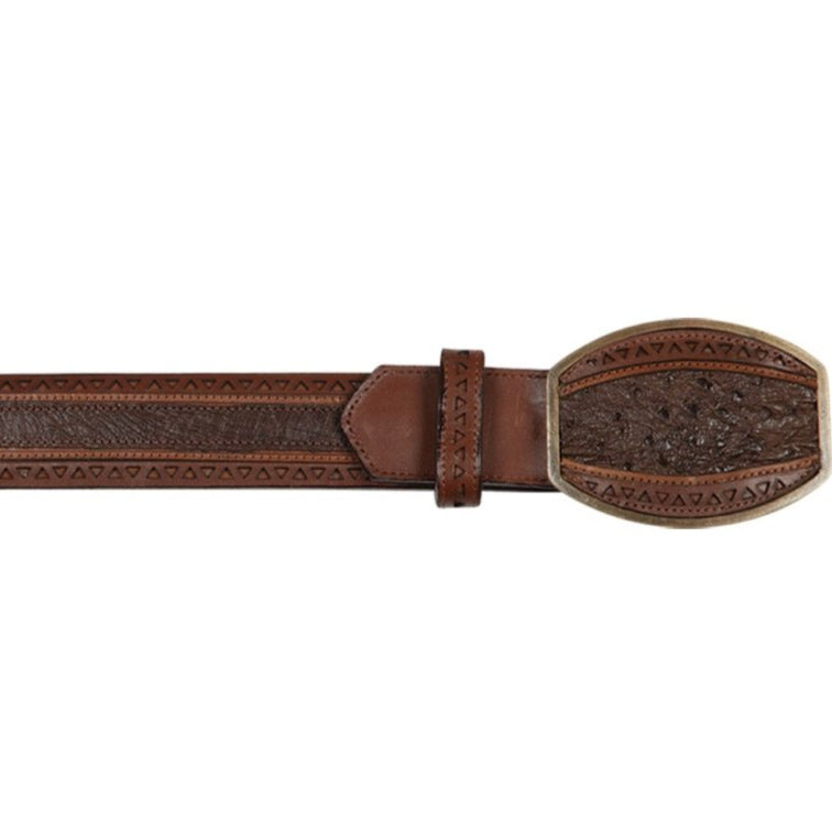 Cinto Corte Laser de Panza de Avestruz Original Color Cafe - Los Altos Boots