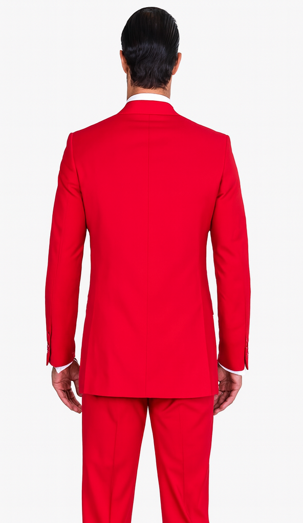 Classic 3 Piece 2 Button Solid Red Men's Suit Extra Fine Italian Red
