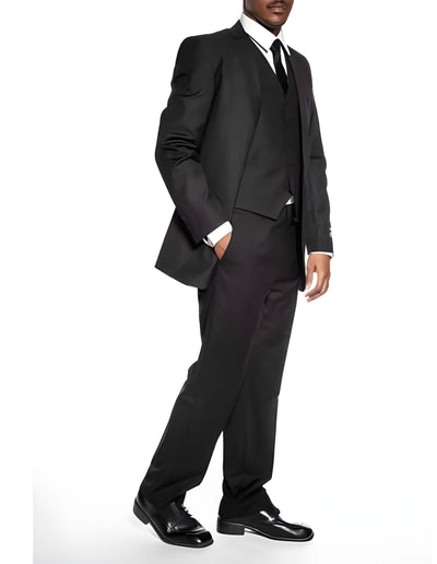 Classic Black Slim Fit 3 ~ Three Piece Wedding Prom Vested Suit