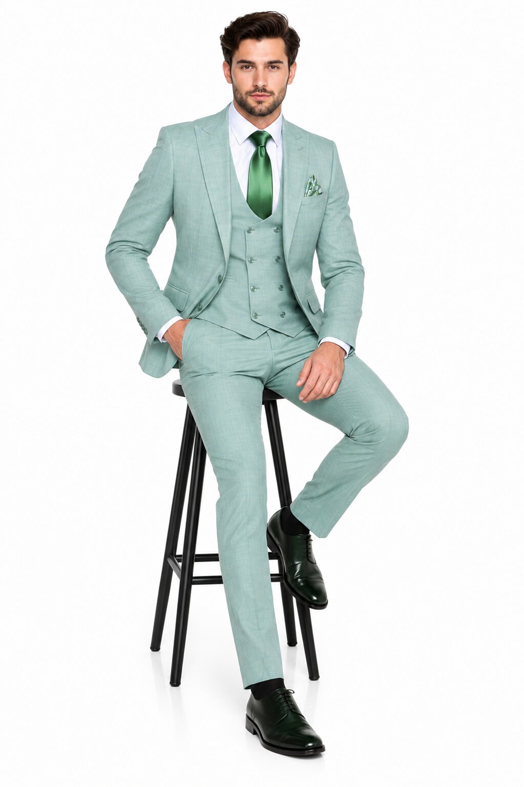 Tiglio Rosso Suit - Classic Fit Athletic Cut 100% Wool Super 150s Italian Fabric Peak Lapel in Color Mint Green